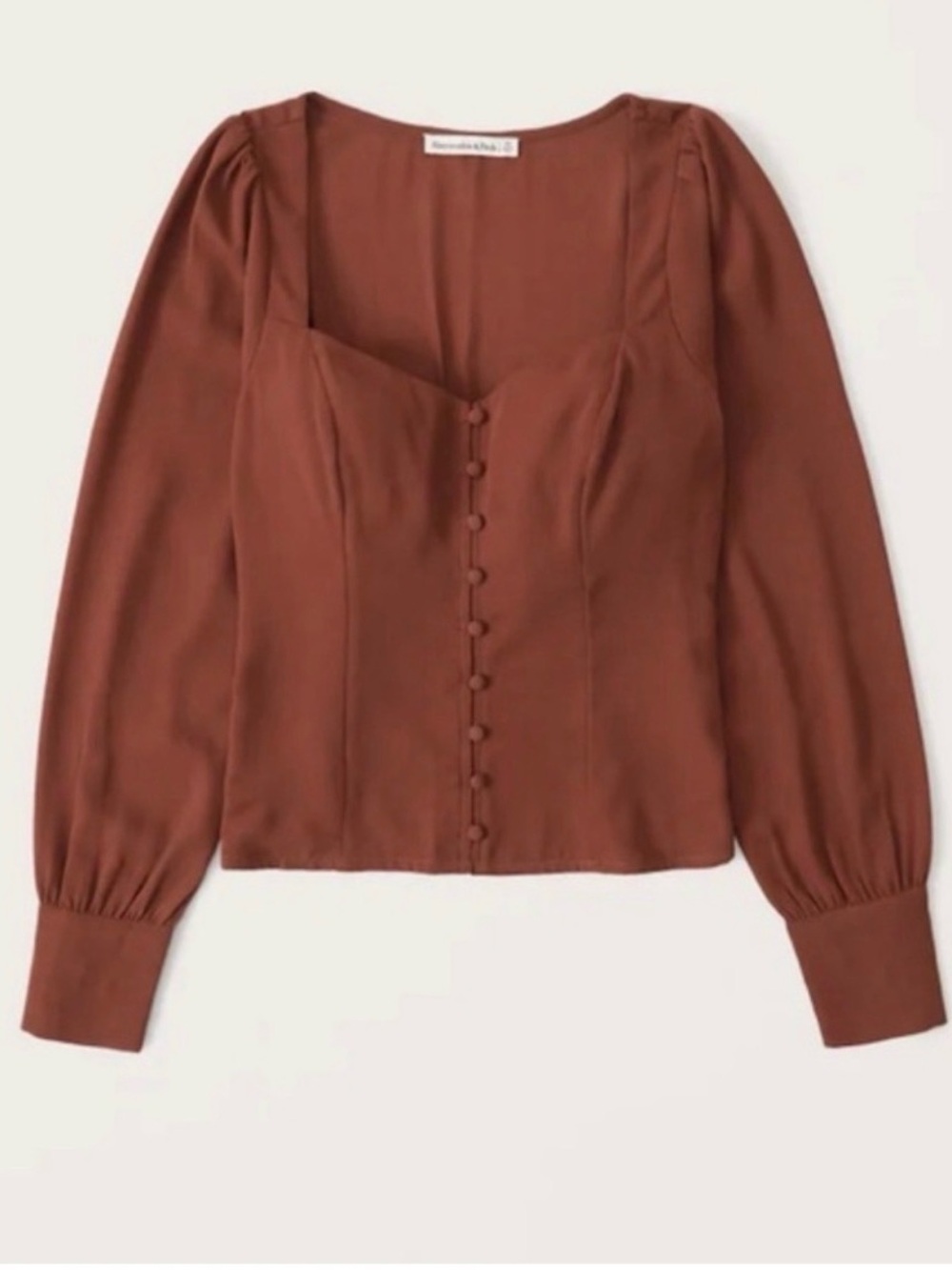 Abercrombie & Fitch Copper-Brown Button Front Puff Sleeve Blouse